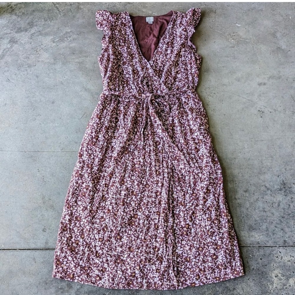 A New Day Brown Maroon Floral Midi Wrap Dress large